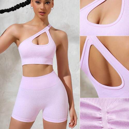 Single shoulder bra, shorts, yoga vest, sports and fitness