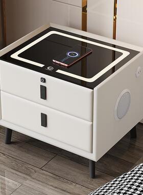 网红智能床现代物简约纯实头木柜卧室置柜多功能无线IPH充电轻奢