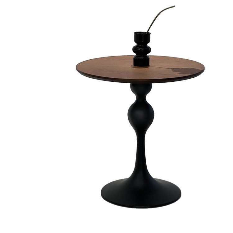 餐桌椅组合实木洽谈桌复古小餐桌圆形阳台小圆桌中古咖啡桌子茶桌