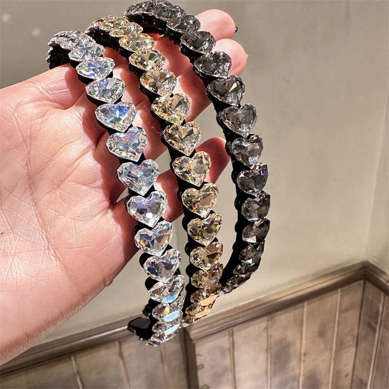 法式轻奢爱心水晶发箍窄边防滑时髦钻百搭潮Ins网红种草发卡发饰