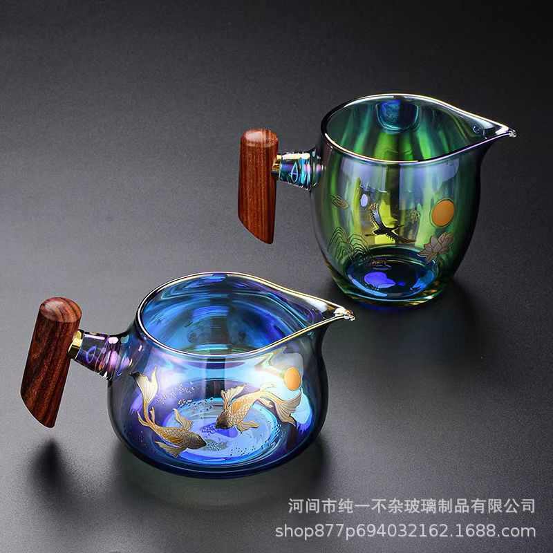 木雀公杯加厚耐热分茶器功夫茶具配件日式木把高硼硅玻璃公道杯