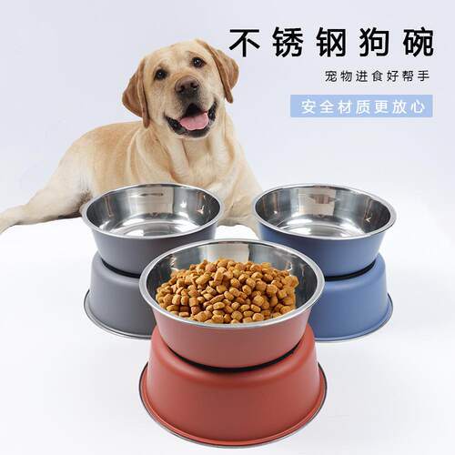 跨境双层不锈钢宠物碗防滑狗碗猫碗狗狗喝水碗狗食盆大容量喂食器