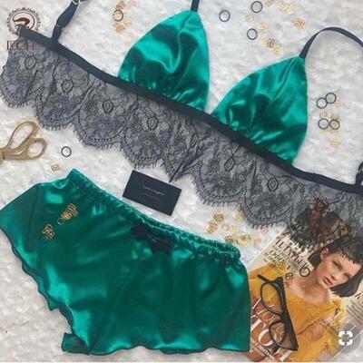 Lace V-Neck Bra Briefs Pajama Set 蕾丝V领文胸三角裤睡衣套装