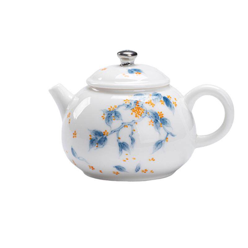 手绘青花桂花泡茶壶功夫茶具陶瓷釉下彩桂香点金球孔过滤执壶