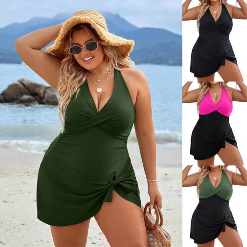 Womens Plus Size Swim Dress Swimsuit One Piece Tummy Control