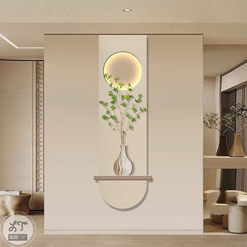 北欧简约玄关装饰画立体砂岩肌理画奶油风绿植走廊过道墙画高级感图片
