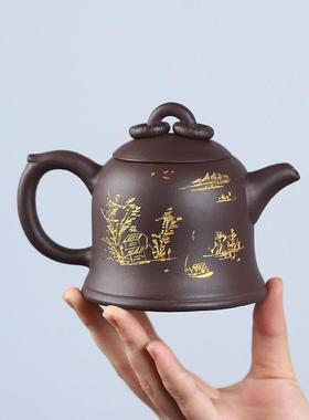 款紫砂壶手工紫泥双老环金钟泡茶爆壶2CH-07080毫升茶具货