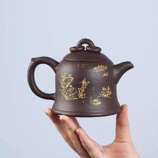 款 07080毫升茶具货 紫砂壶手工紫泥双老环金钟泡茶爆壶2CH