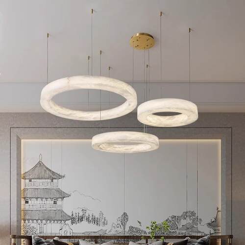 奢客厅铜云石全吊灯简约气卧室书房大灯轻设计师餐H8201厅灯