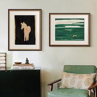 法式 饰画北欧复古餐厅玄关书房动物挂画马A049 小众艺术客厅装