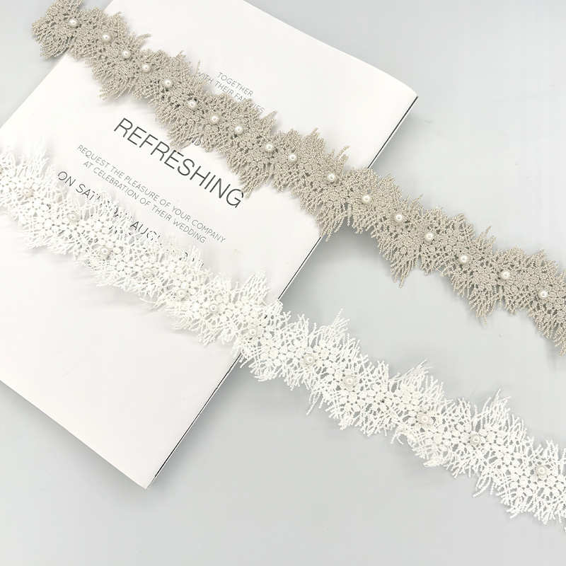 窗帘立边抱枕沙发装饰织带绣花料拼接水溶花朵白色蕾丝钉珠花边