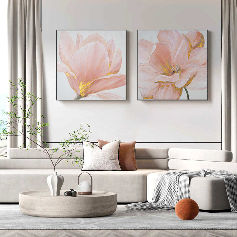 手绘油画美式餐厅抽象花卉玄关装饰画简约现代客厅轻奢挂画可制定图片