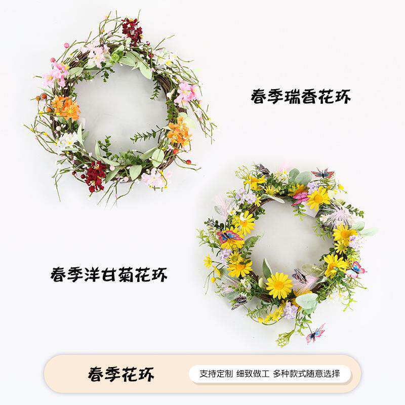 仿真春季瑞香花环家居门挂仿绿植假花甘菊藤蔓草商场摆件婚庆