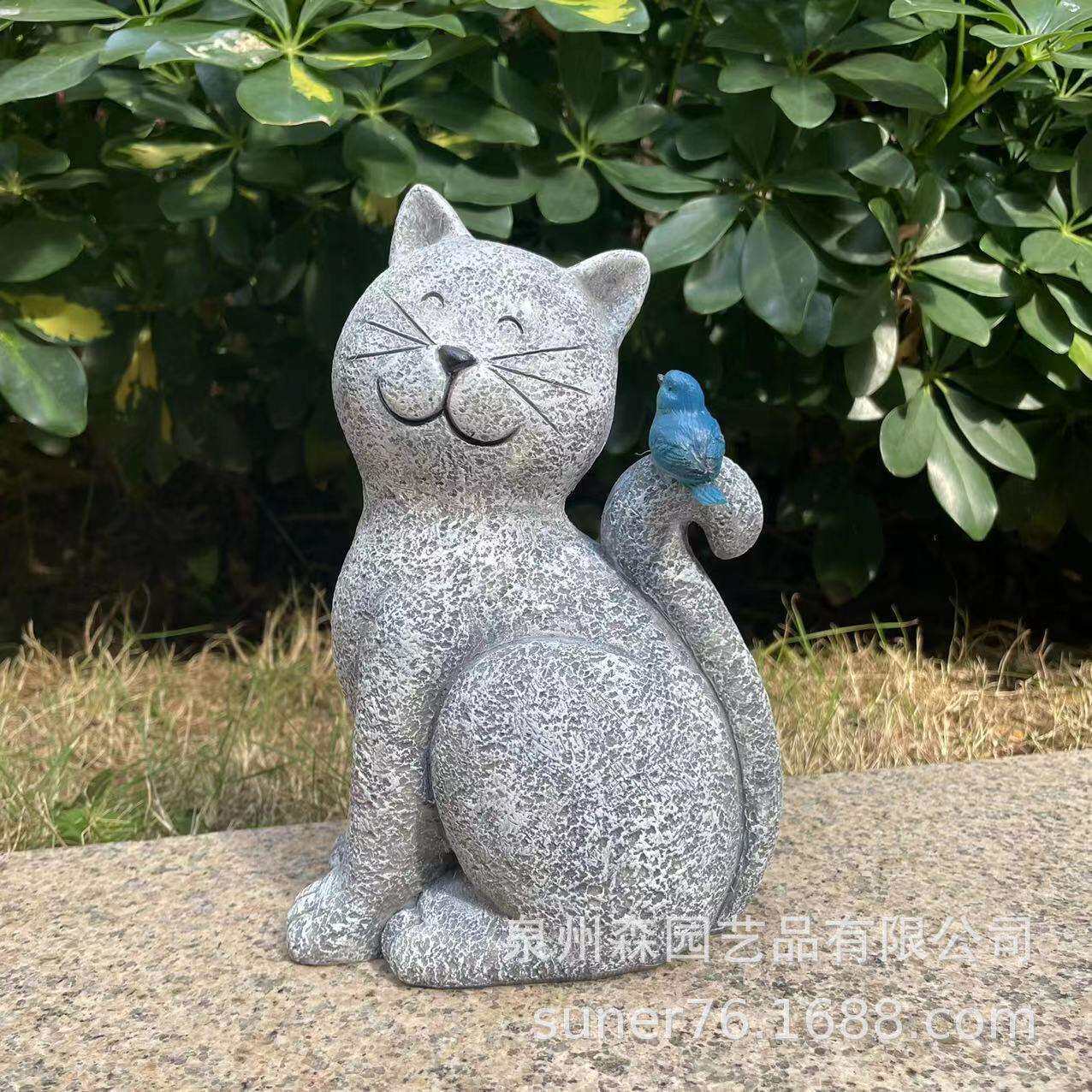 户外太阳灯可爱240321小摆件仿真动物猫咪树猫脂艺品能花工园装饰