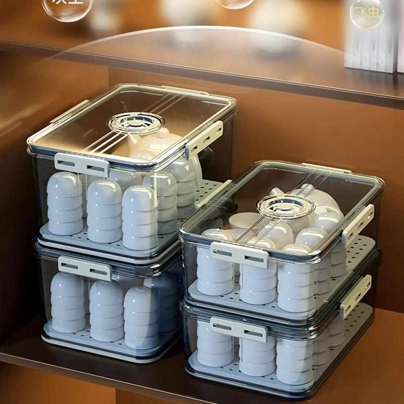 茶具茶杯收纳盒防尘透明放装杯子置物架功夫茶壶酒杯带盖橱柜新款