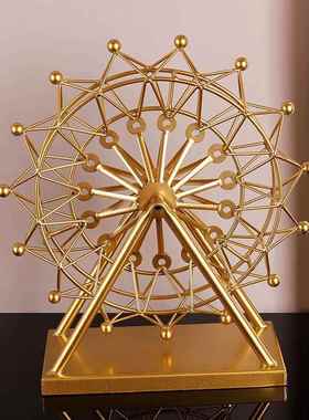 欧式简约摩天轮摆件办公室解压可旋转铁艺金色酒柜橱窗装饰品