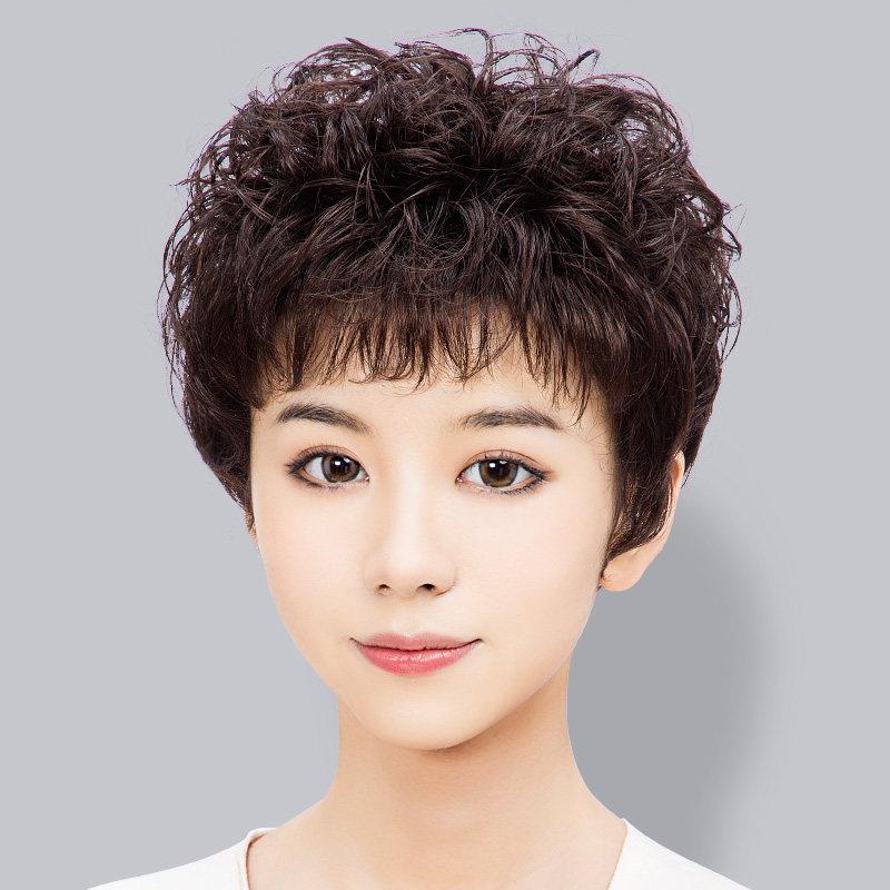 假发全头套女真人发丝发型短发假发套卷发中老年妈妈款自然真头发