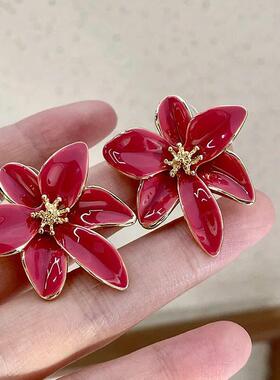 Metal Flower Drops Oil Earrings European Style PersonalityS