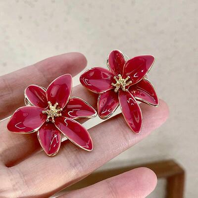 Metal Flower Drops Oil Earrings European Style PersonalityS