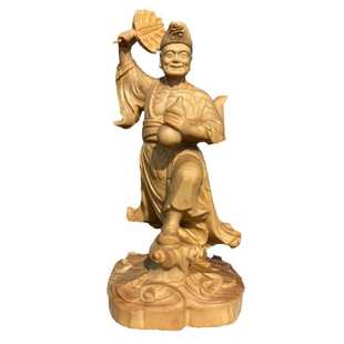 崖柏木雕活佛济公降龙罗汉醉佛家居摆件 创意车载茶台盘禅意茶宠