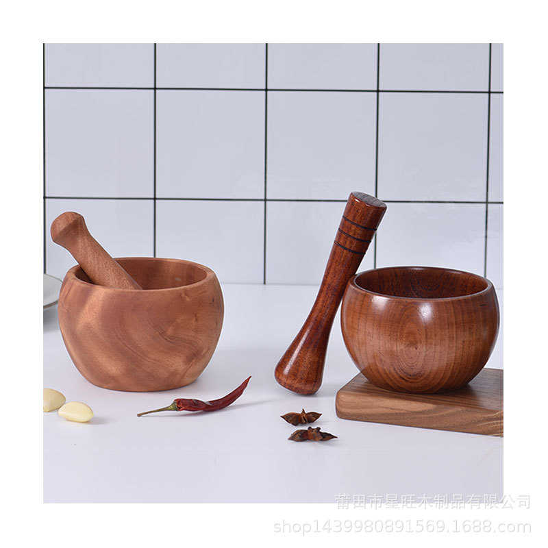 厂家直供木质手动捣蒜泥 实木研磨钵臼子 生姜搅碎罐量大从优