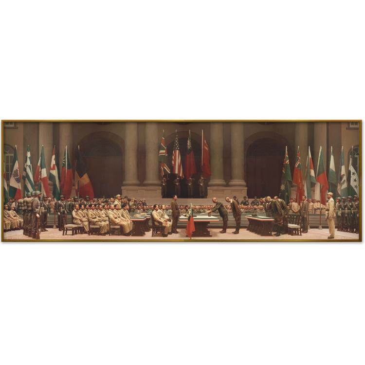 日本投降图抗日革命战争油画展厅会议厅壁画办公室墙画装饰画w5