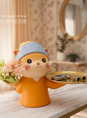 少女风珍珠猫可爱收纳托盘玄关客厅花店前台乔迁送礼树脂小装饰品