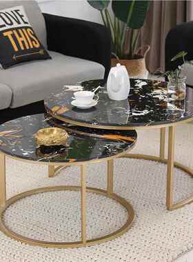 欧大理石客厅茶几桌 大小合小茶桌小户型铁北艺边210515几圆茶组