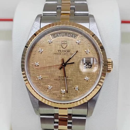 正品9.8新帝舵王子系列精钢18K金自动机械腕表36MM钻石男表76213