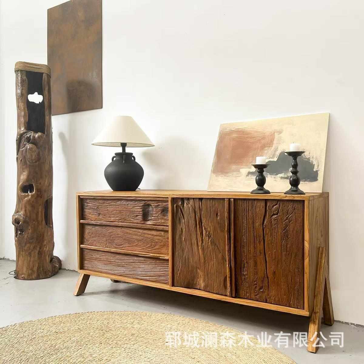 侘寂风边柜实木柜子茶柜复古餐边柜茶水柜茶杯博古架民宿玄关家具