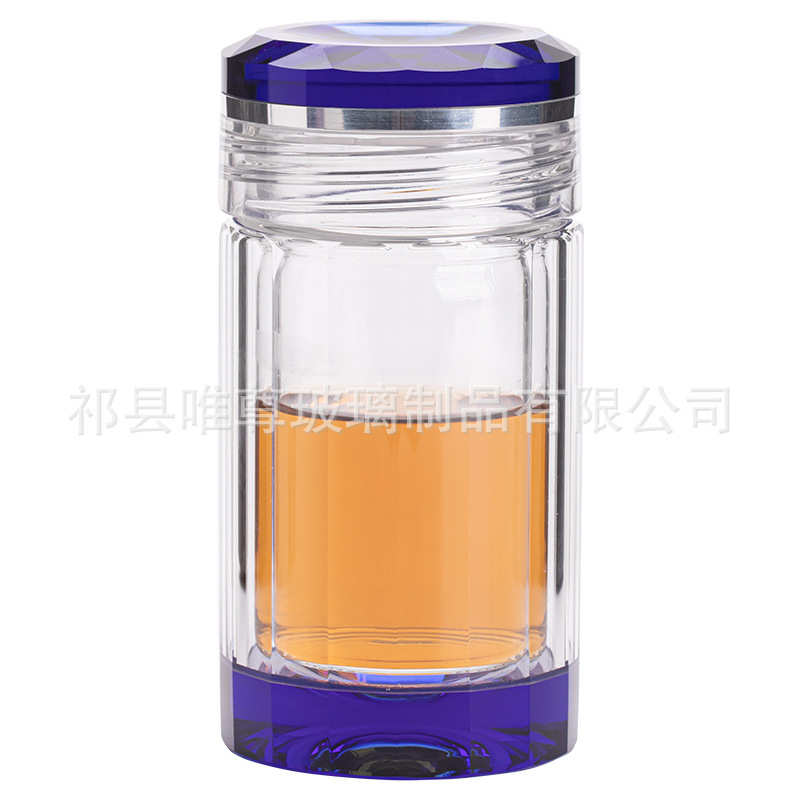双层加厚玻璃水晶杯高档办公杯防烫水杯商务礼品耐热茶杯个人杯