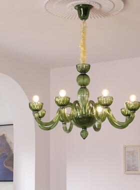 法式复古绿色玻璃吊灯卧室艺术奶油风个性网红KTV客厅婚庆装饰灯