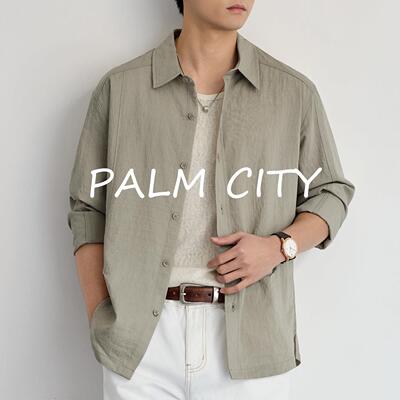 PALM轻奢耐磨垂感衬衫男长袖衬衣2026春夏季新款宽松百搭休闲外套