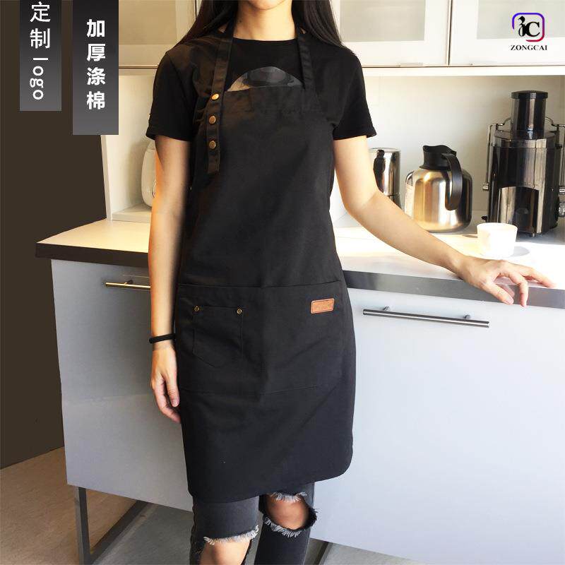 厂家直销家居棉质广告围裙 围裙铆钉纯色厨房家居围裙挂脖调节