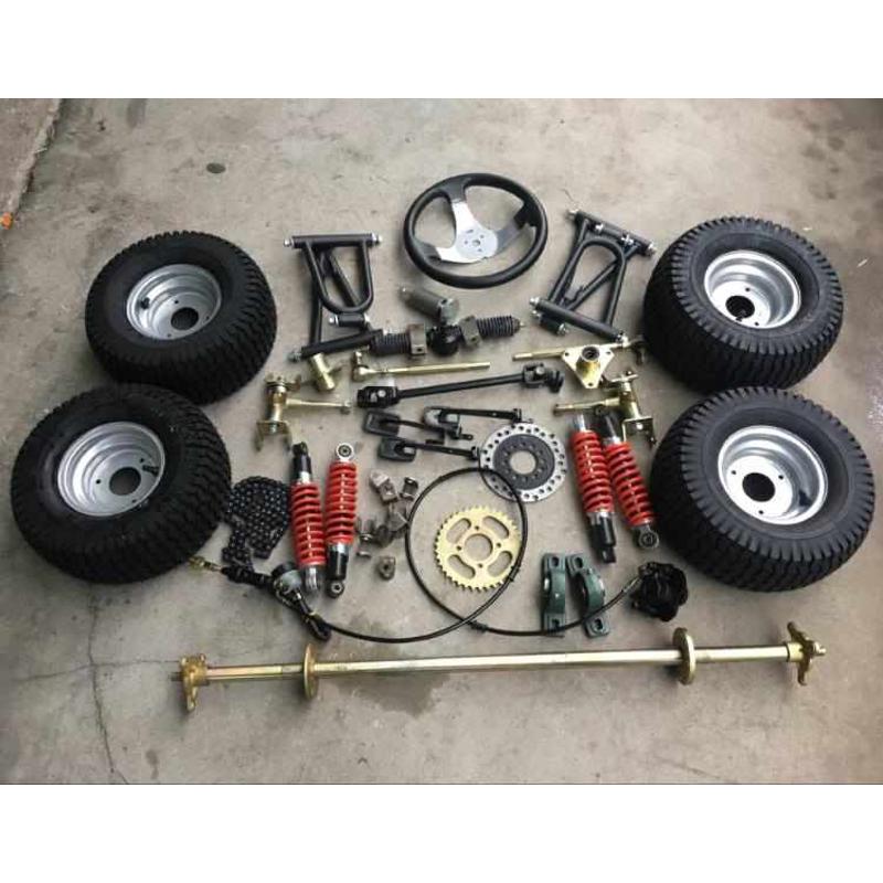 自制四轮摩托车越野卡丁车配件改装前摇臂转向机后桥后轴车架悬挂