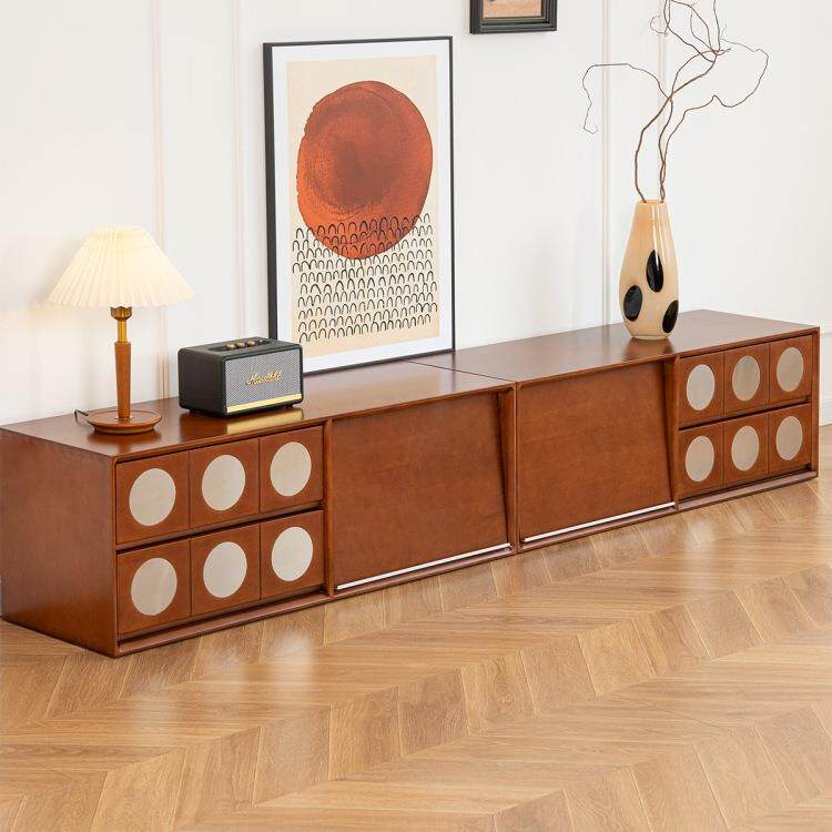 复古实木组合电视柜收纳储物柜一体法式落地客厅家用设计师款地柜