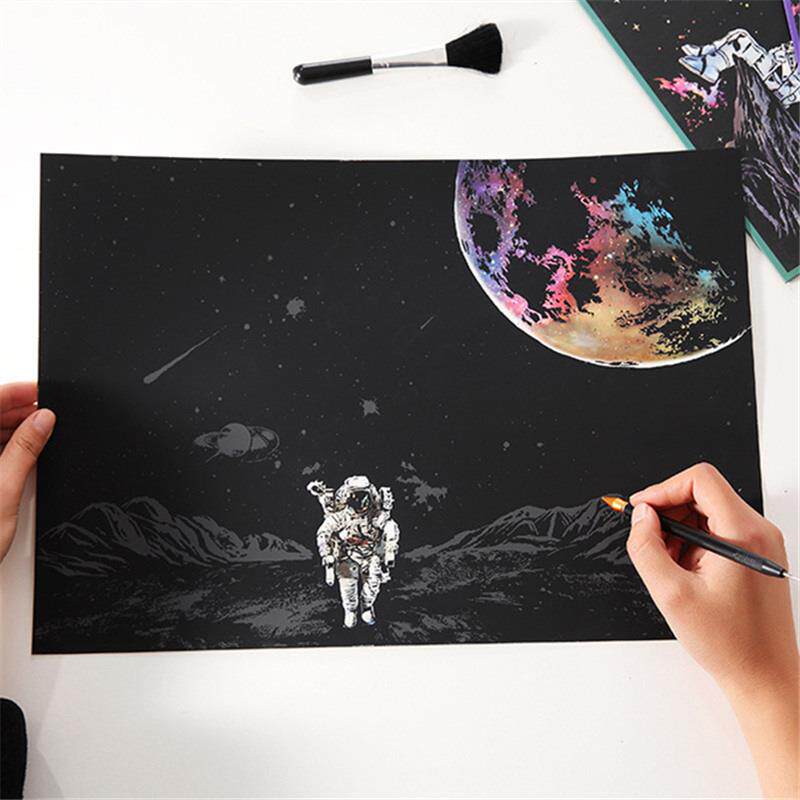 炫彩太空星球夜景刮刮画宇航员刮画成人儿童创意diy减压刮画跨境