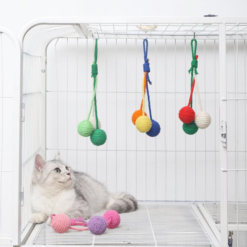 新款麻绳球猫玩具猫抓球耐抓耐咬发声互动解闷自嗨逗悬挂猫玩具