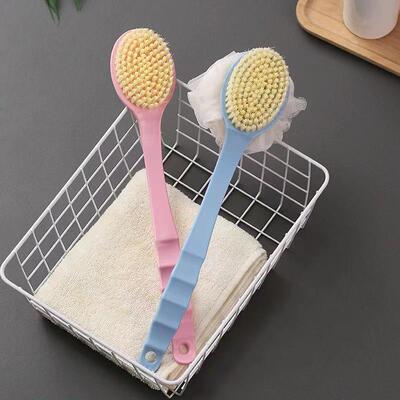 Long-handled soft bristle bath brush, wall-hangable back scr