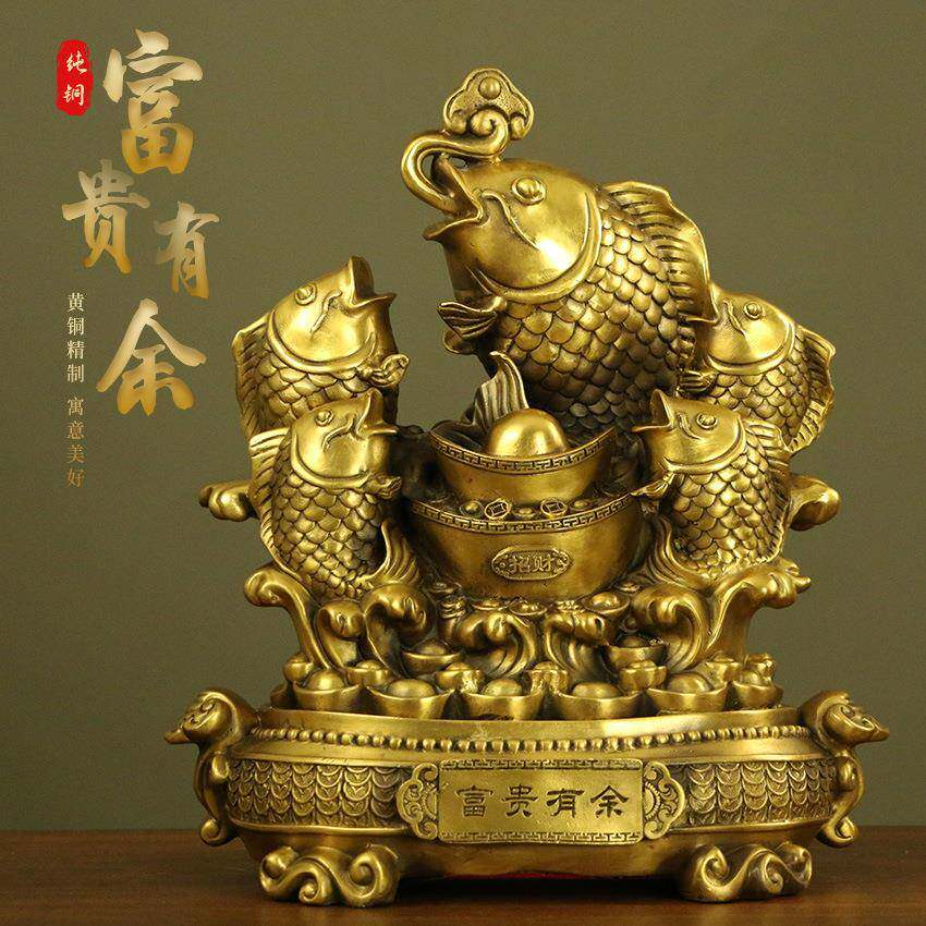 厂家铜鱼摆件纯铜鲤鱼跃龙门客厅工艺品年年有余办公室装饰