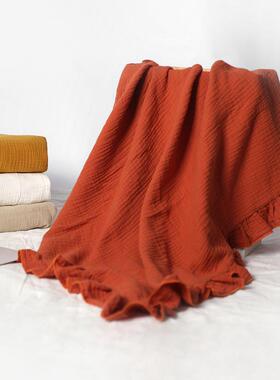 流苏盖毯北欧风格毯子MUSLIN儿童纱布盖被婴童用品四层加厚