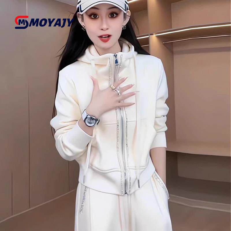 MOYAJY品牌白色小香风套装女装新款春秋季休闲运动阔腿裤两件套