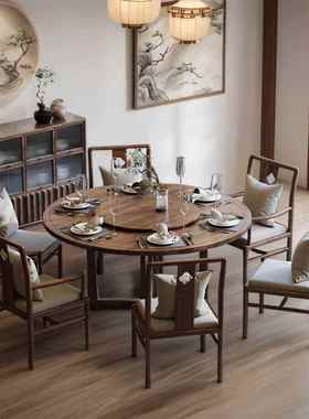 北美进中口黑胡桃木圆形餐餐桌新式实木圆69127桌厅家用圆饭形餐台桌