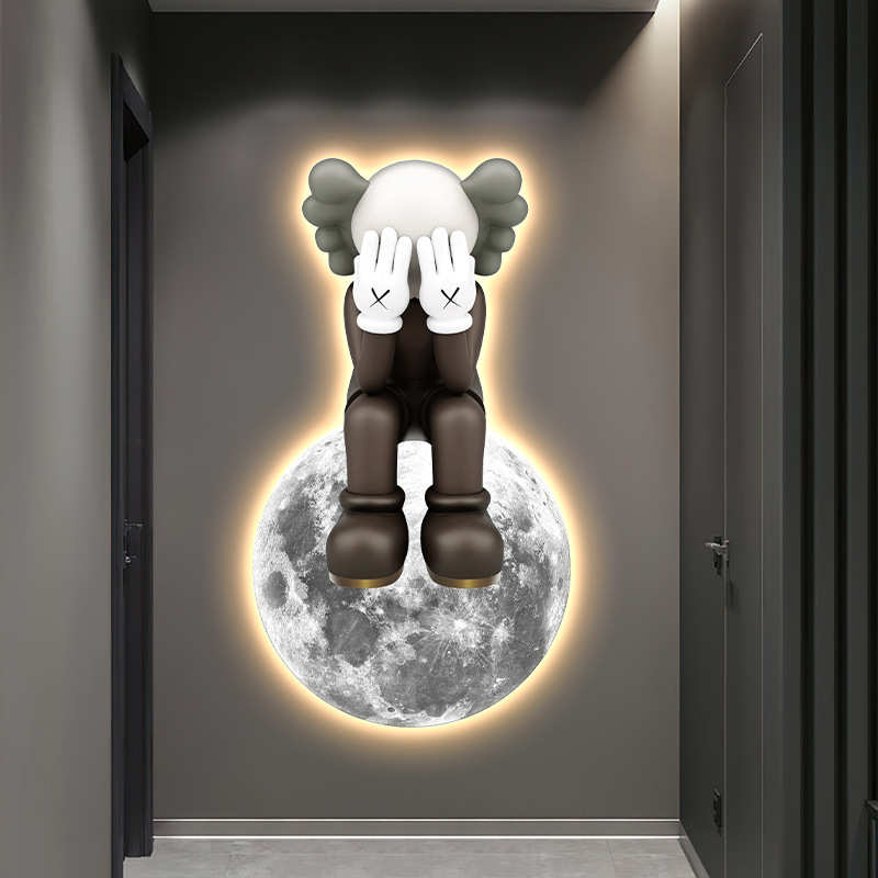 kaws潮流发光led灯画星球客厅装饰画入户过道玄关挂画晶瓷画批发