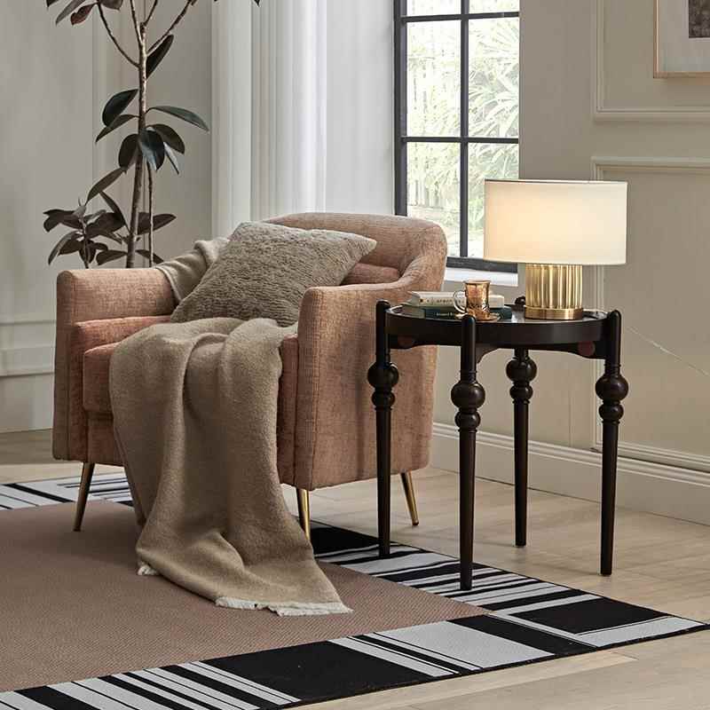 法式美式乡村实木圆RTI边客厅轻古小几茶轻奢沙发复小边柜边几几