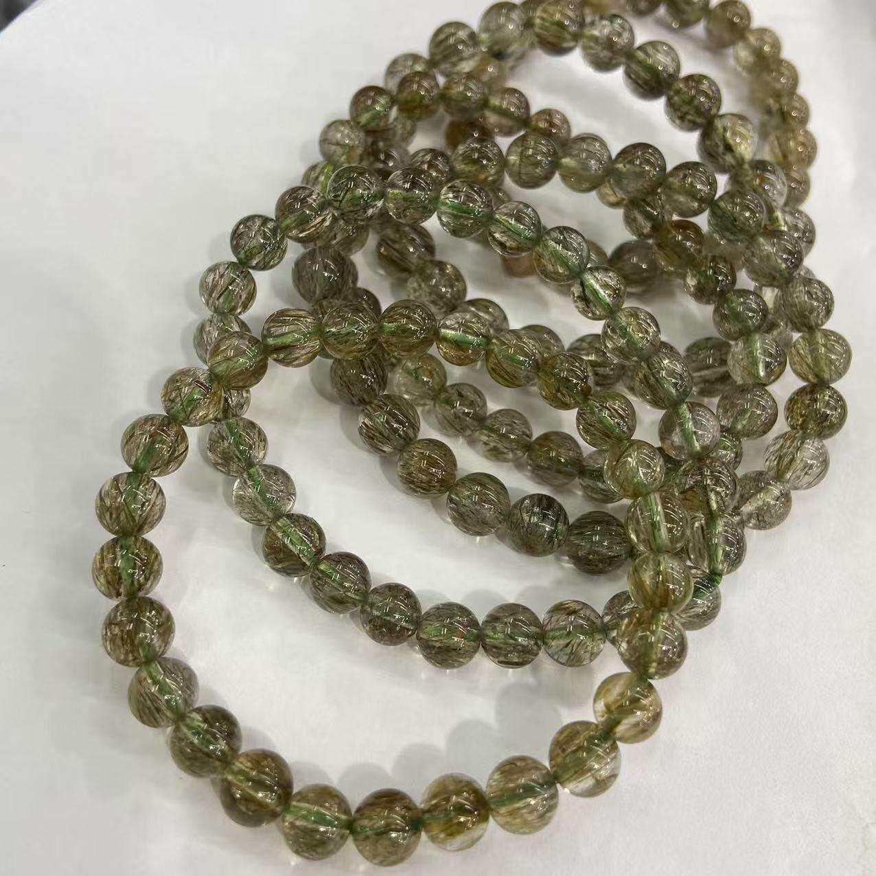 碧玺绿发晶电解石天然水晶