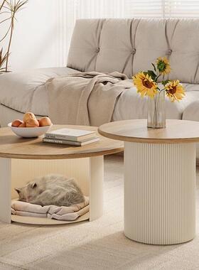 法式风奶油茶几组合猫窝储藏茶yjxhz8MZ几极实木椭圆小茶形几简小