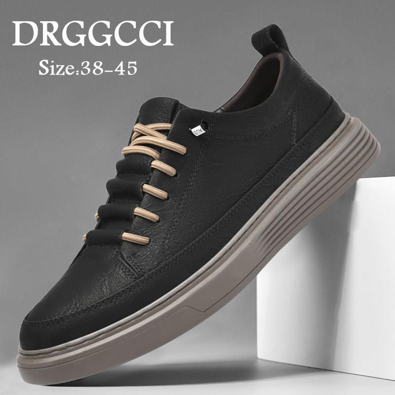 DRGGCCI男鞋2025新款板鞋男款头层牛皮休闲鞋子系带软底真皮透气