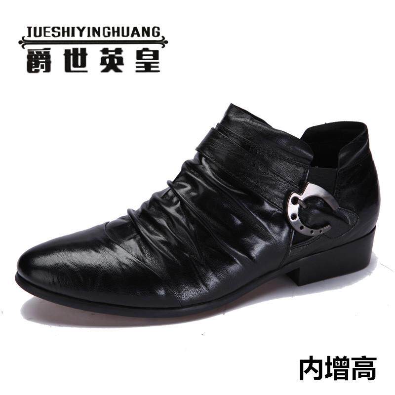 正品冬季新保层牛皮男士尖头真皮鞋，时尚的第髦毛二棉暖发型师时