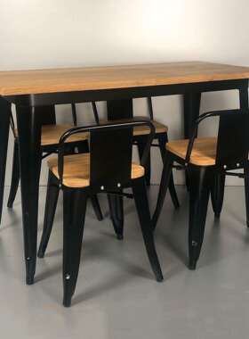 榆木铁艺桌LOT榆木洽谈桌方餐桌做旧桌金属家用餐子工Tc120X60作F